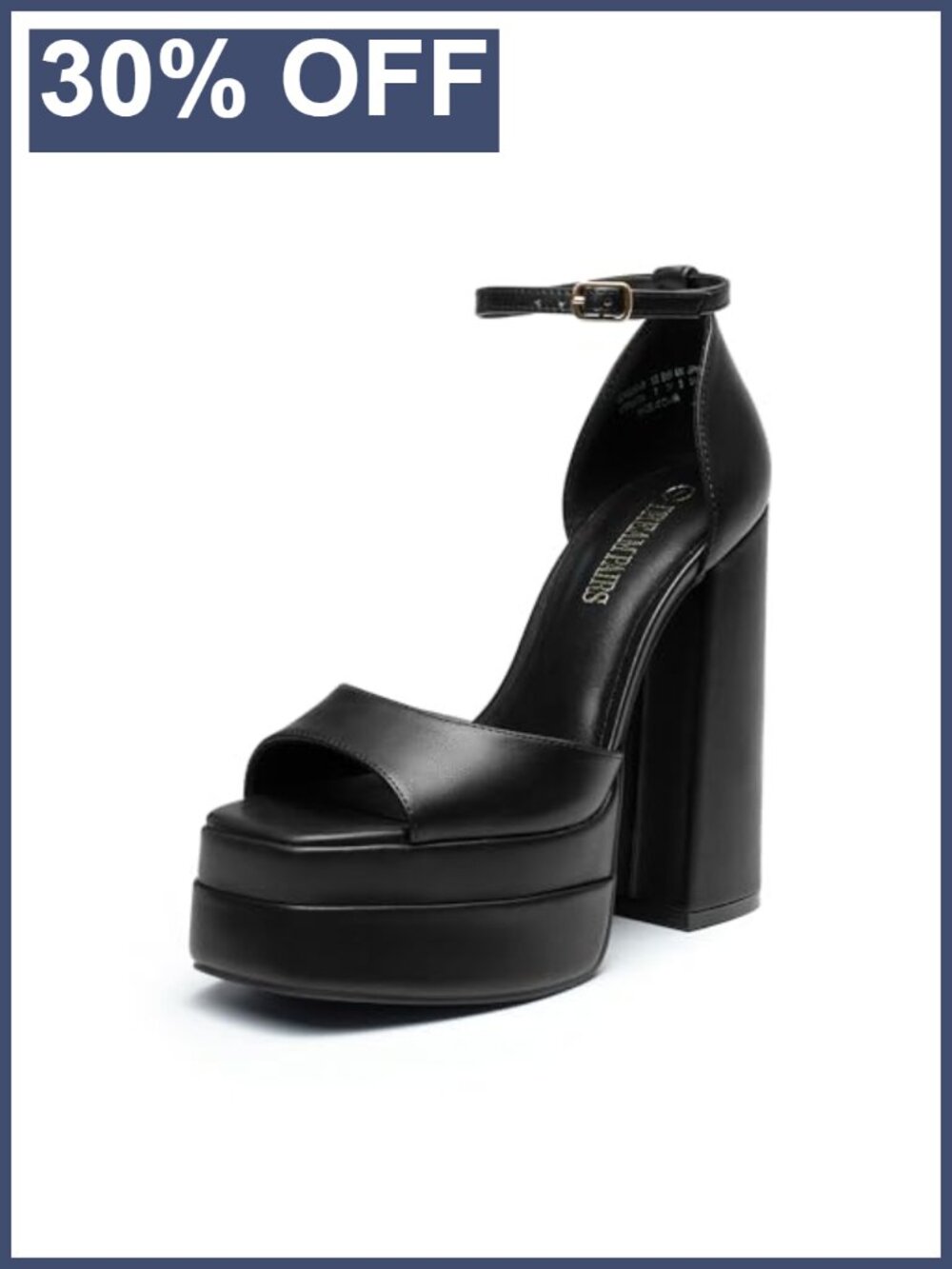 Women's Platform Chunky Block Heel Sandals Faux Leather Square Toe